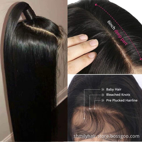 Shmily Wholesale 13x6 Transparent HD Lace Frontal Wig 150% 180% Density Deep Wave Brazilian Human Hair Wigs For Black Women